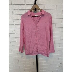 J Jill Love Linen Shirt Women's Medium Pink Button Front Lightweight Top Blouse